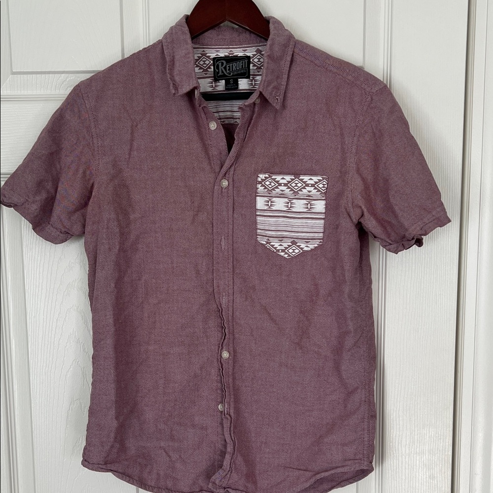Revo Maroon Button-Down Shirt with Geometric Pocket